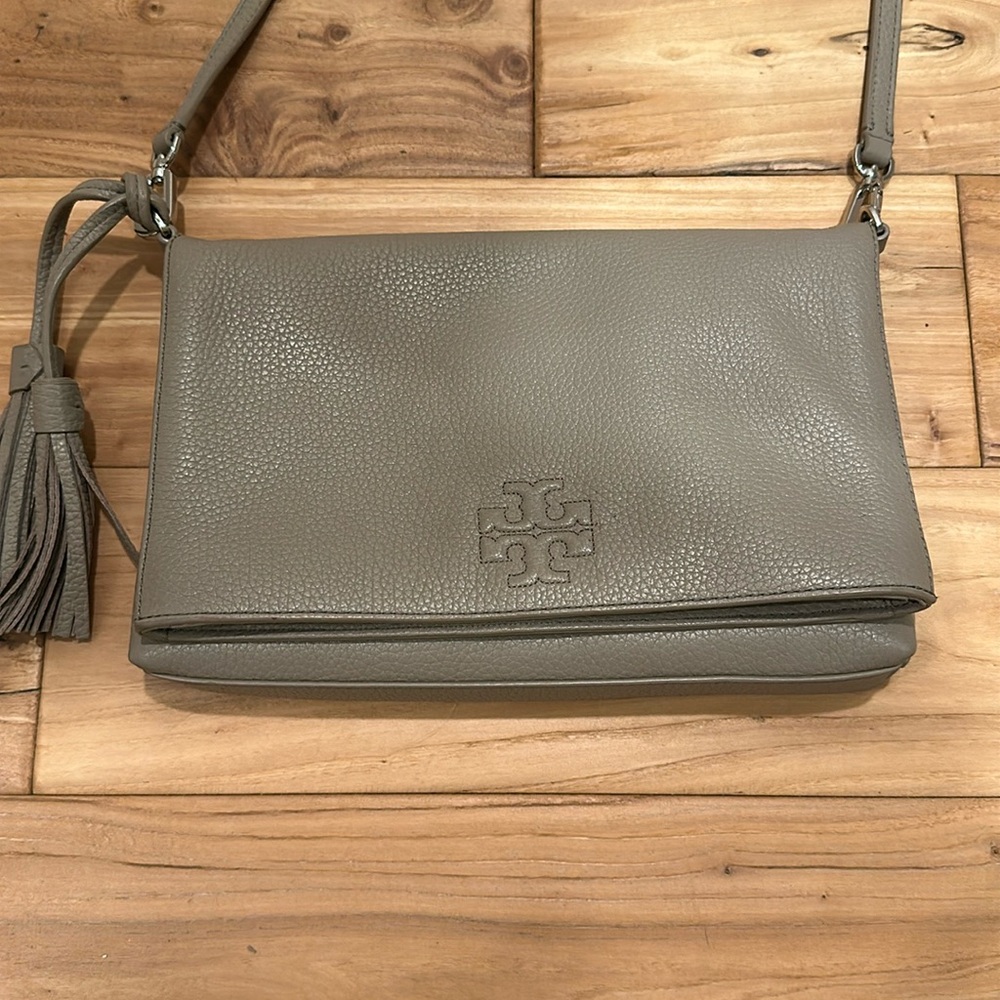 Tory Burch Thea Fold-Over Crossbody French Gray